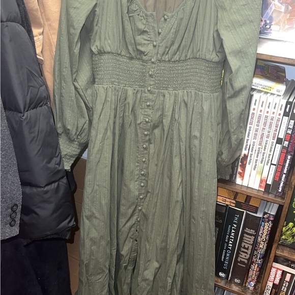 SUNSET VIEWS BUTTON DOWN MIDI IN OLIVE M - Picture 9 of 10